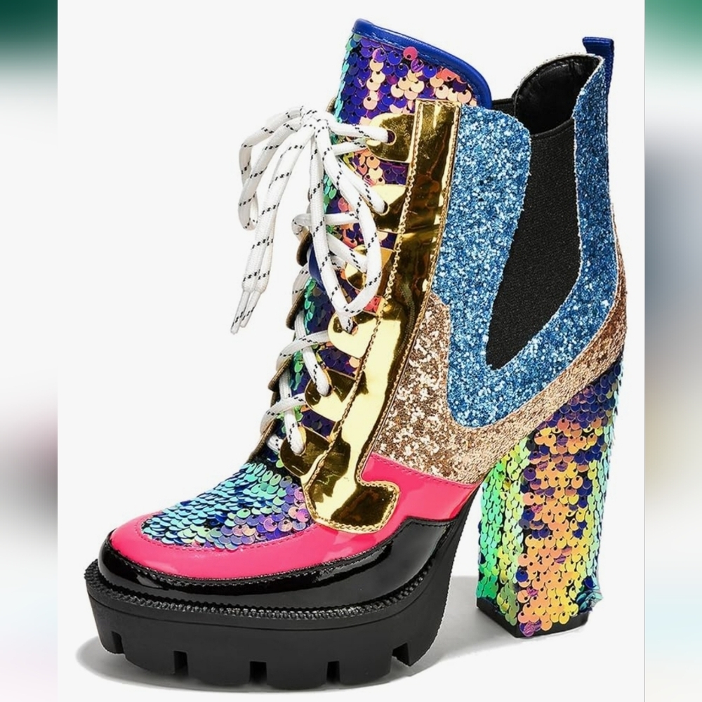 Cape Robbin Pink, Blue, Gold & Multicolor Sequin Platform Ankle Boots